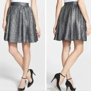 Kate Spade Aimee Gunmetal Metallic Wool Silk Textured Full Skirt